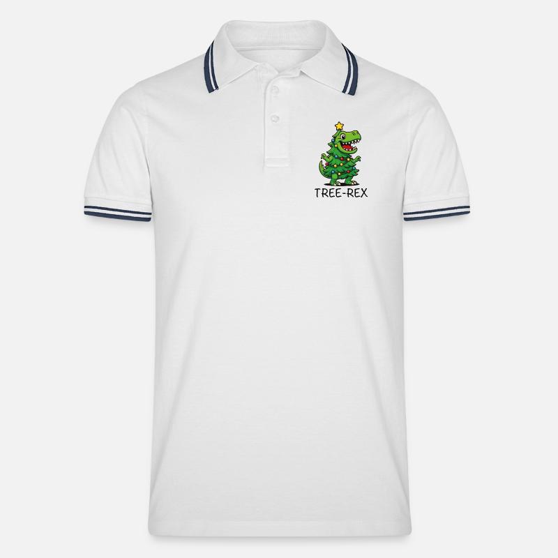 Tree-Rex – Dino de dessins animés mignons - Polo tipped Homme - blanc/marine