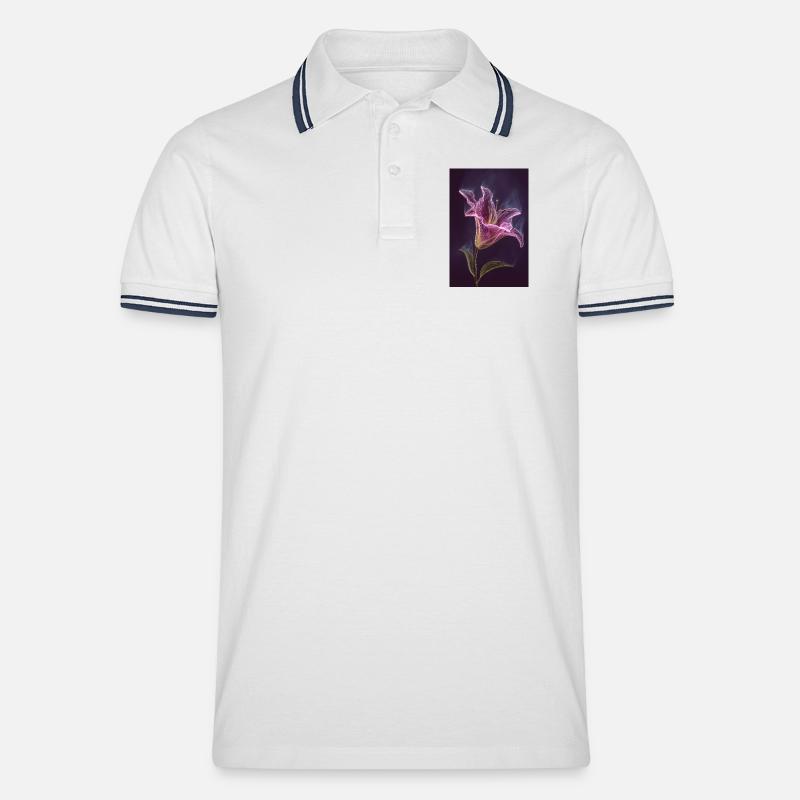 Gigli al neon bagliore nella notte viola - Polo per uomo - bianco/navy