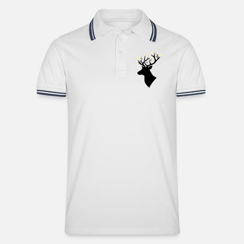 Hirschkopf Schmetterling Gelb - Männer Tipped Poloshirt - Weiß/Navy