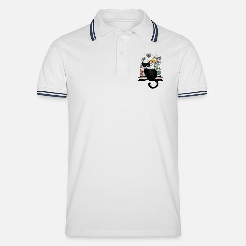 Katze - Männer Tipped Poloshirt - Weiß/Navy