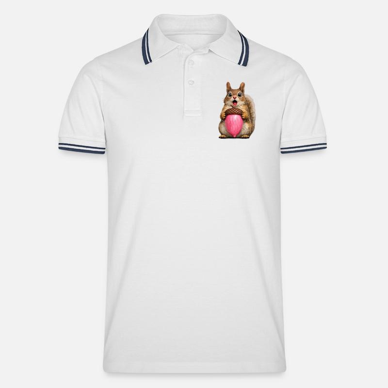 Eichhörnchen mit rosa Eichel - Männer Tipped Poloshirt - Weiß/Navy