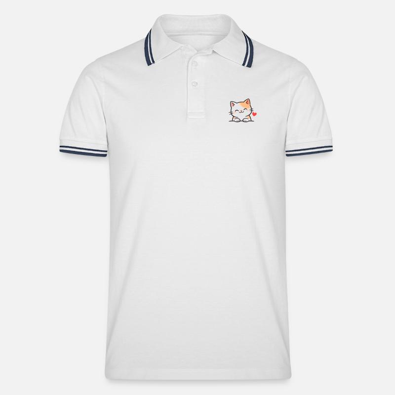 Süßes Kätzchen mit Herz Illustration - Männer Tipped Poloshirt - Weiß/Navy