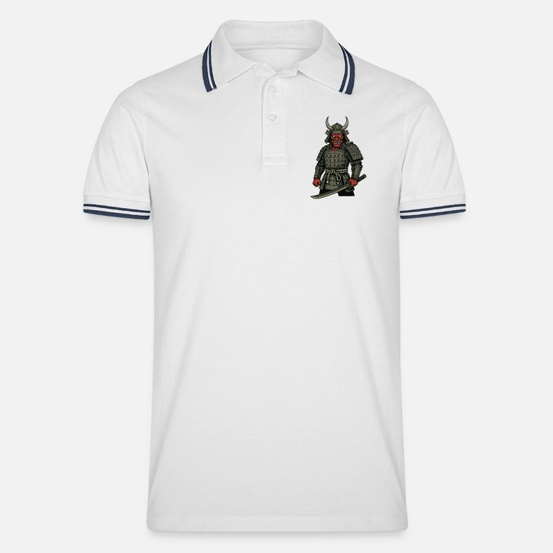 Oni Samurai - Dämonischer Krieger - Männer Tipped Poloshirt - Weiß/Navy