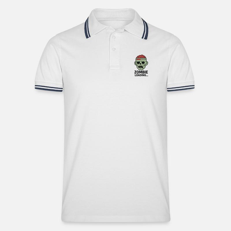 Zombie Loading Schädel Grafik - Männer Tipped Poloshirt - Weiß/Navy