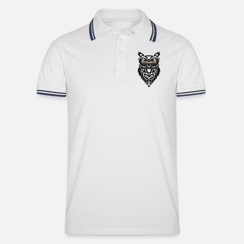 Der Blick der schwarzen Eule - Männer Tipped Poloshirt - Weiß/Navy