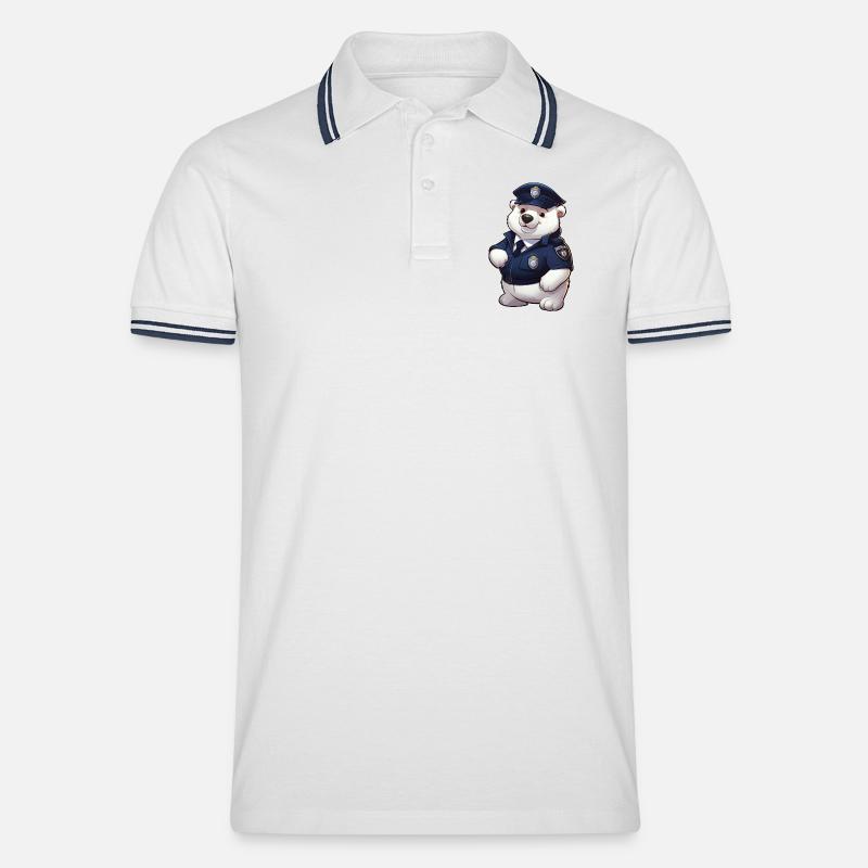 Polizei Eisbärin - Männer Tipped Poloshirt - Weiß/Navy