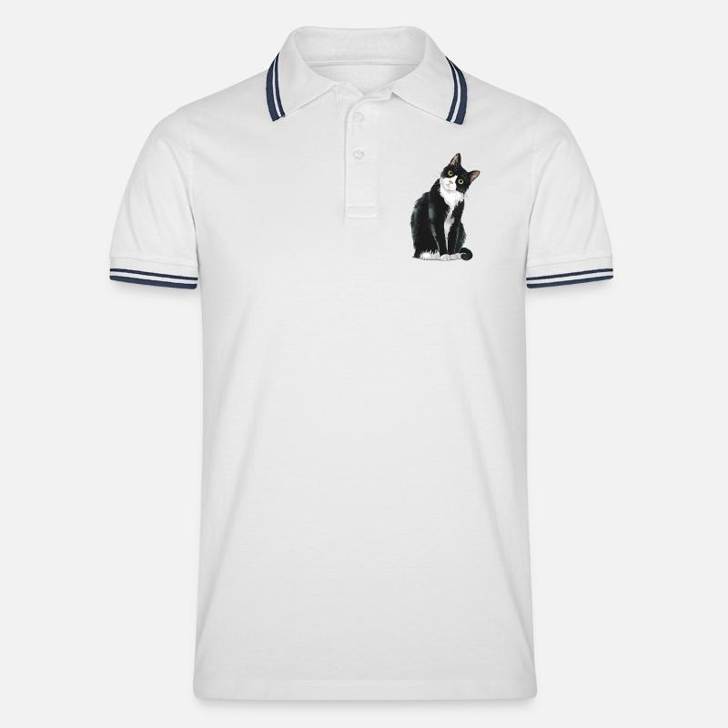 Gatto bianco e nero - Polo per uomo - bianco/navy