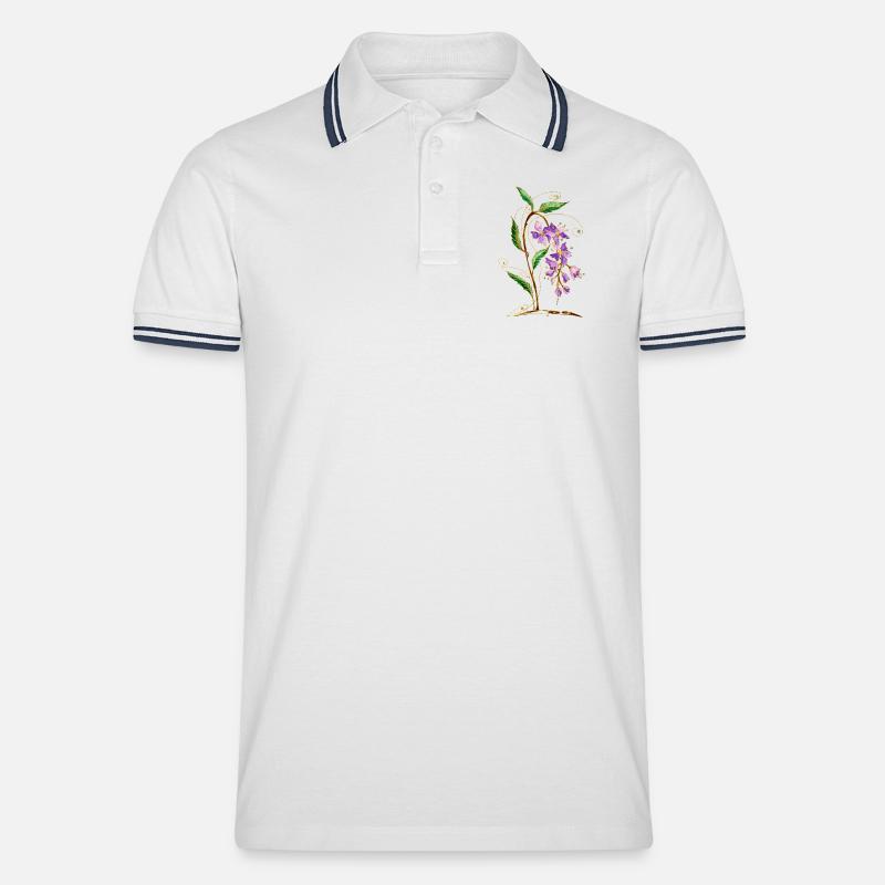 Blumen - Männer Tipped Poloshirt - Weiß/Navy