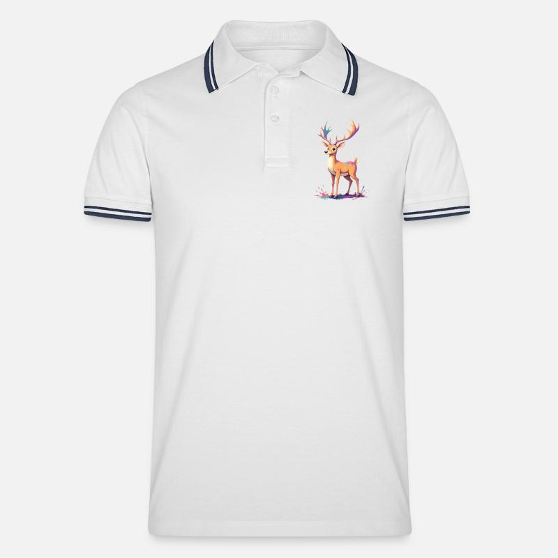 Reh mit Regenbogen-Geweih Farbexplosion - Männer Tipped Poloshirt - Weiß/Navy