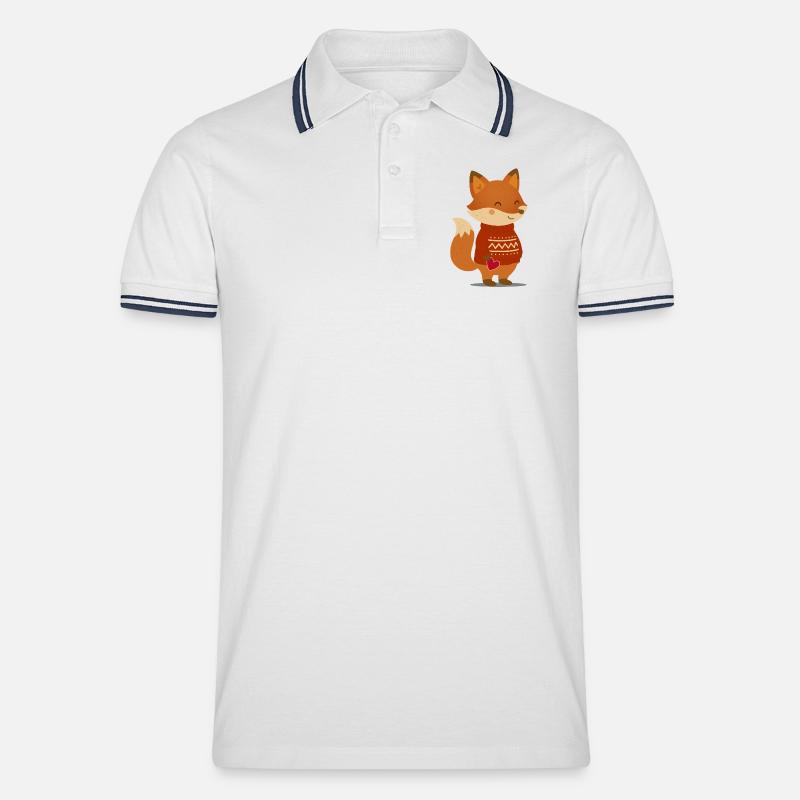 Süßer Fuchs im Pullover mit Herz - Männer Tipped Poloshirt - Weiß/Navy
