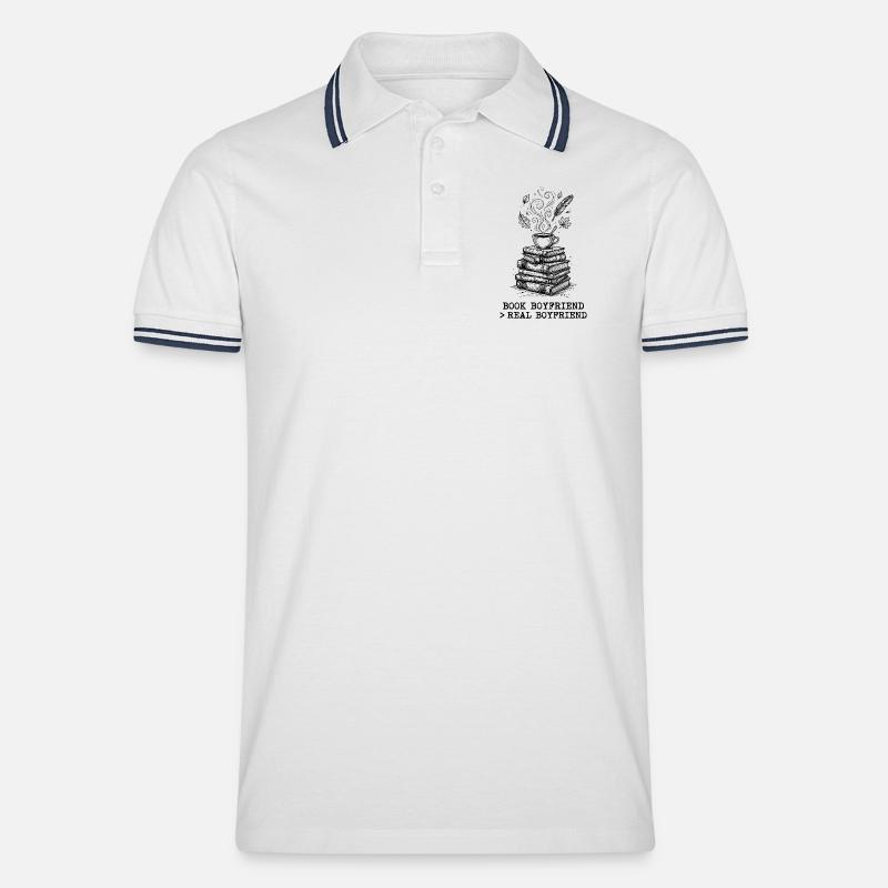 "Buchheld > Echter Freund" ! - Männer Tipped Poloshirt - Weiß/Navy