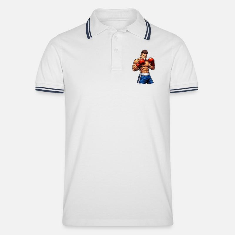 Boxer Boxing Kämpfer - Männer Tipped Poloshirt - Weiß/Navy