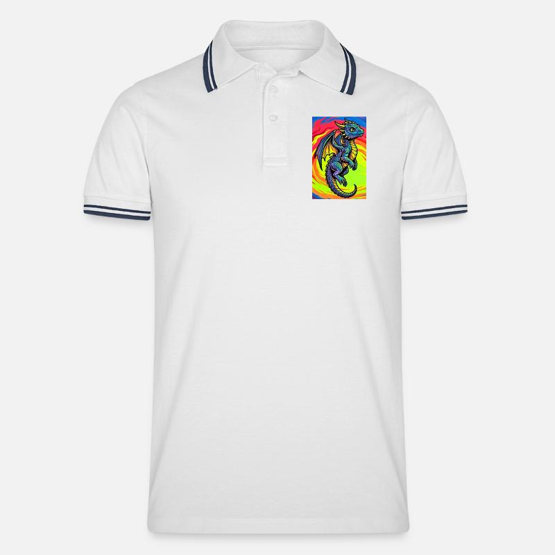 Drache - Männer Tipped Poloshirt - Weiß/Navy