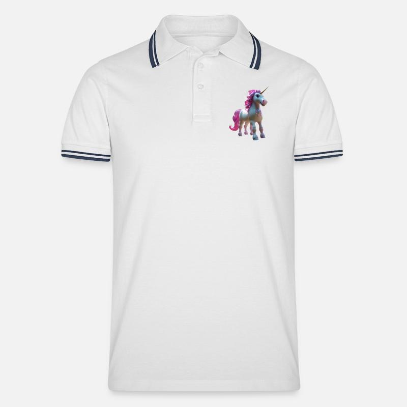 Einhorn - Männer Tipped Poloshirt - Weiß/Navy