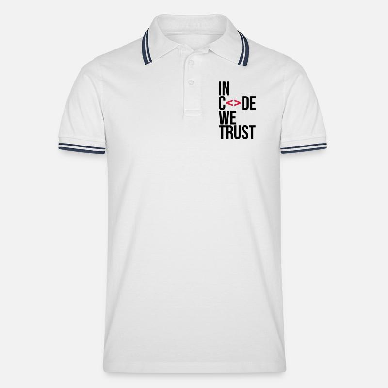 in code we trust ! - Männer Tipped Poloshirt - Weiß/Navy