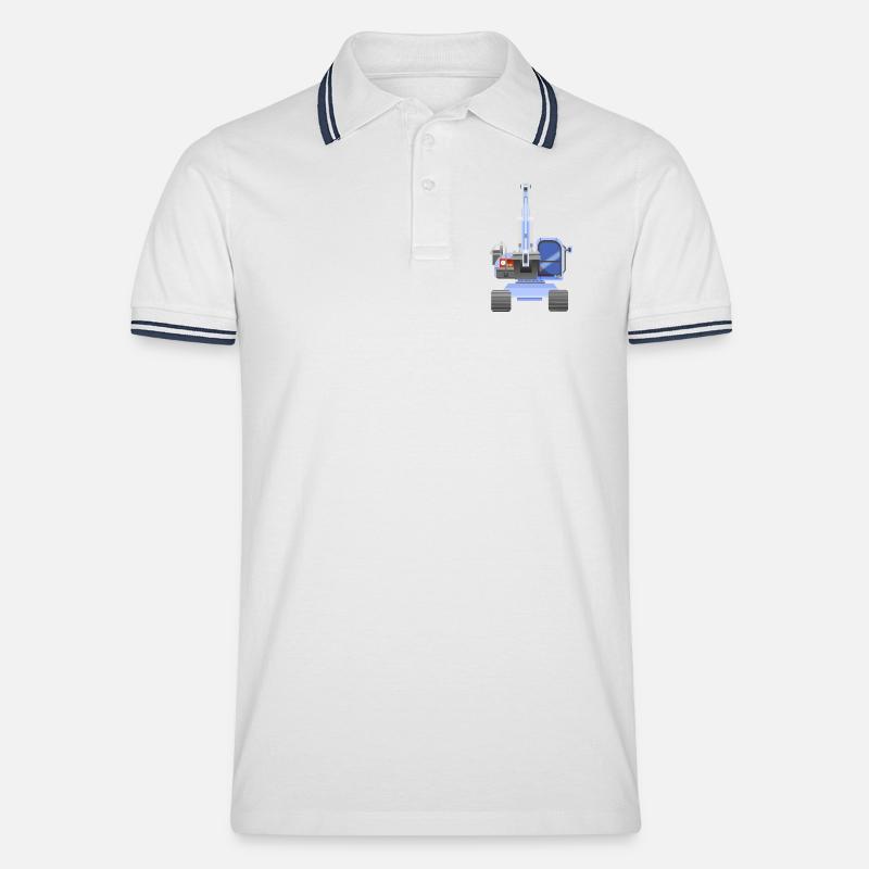 Blauer Bagger - Männer Tipped Poloshirt - Weiß/Navy