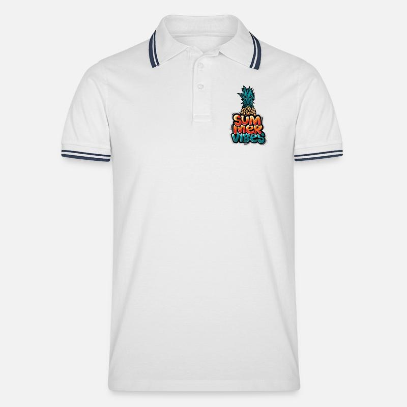 Sommer Vibes Ananas Design - Männer Tipped Poloshirt - Weiß/Navy