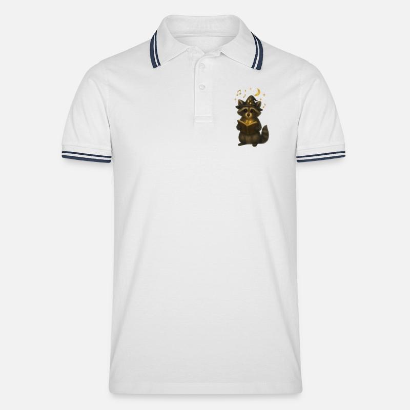 Magischer Waschbär mit Liederbuch - Männer Tipped Poloshirt - Weiß/Navy
