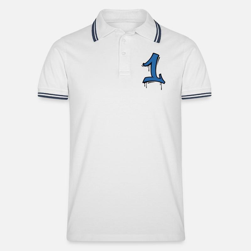 Graffiti Eins Neonblau - Männer Tipped Poloshirt - Weiß/Navy