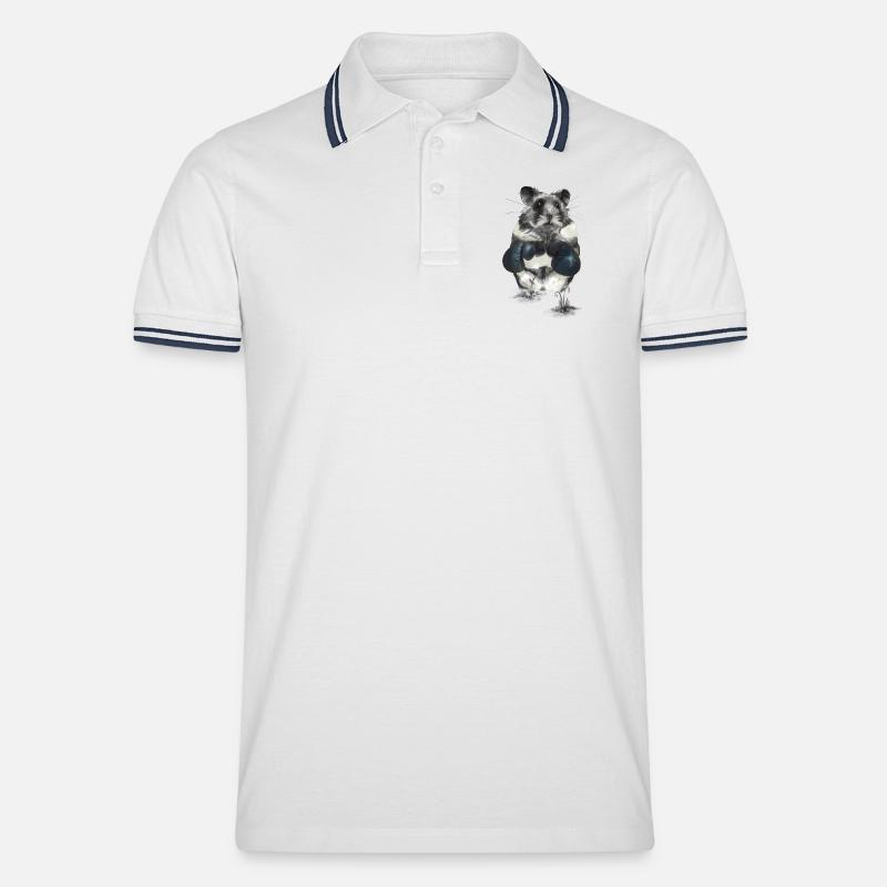 Kampfgeist Hamster im Boxring - Männer Tipped Poloshirt - Weiß/Navy