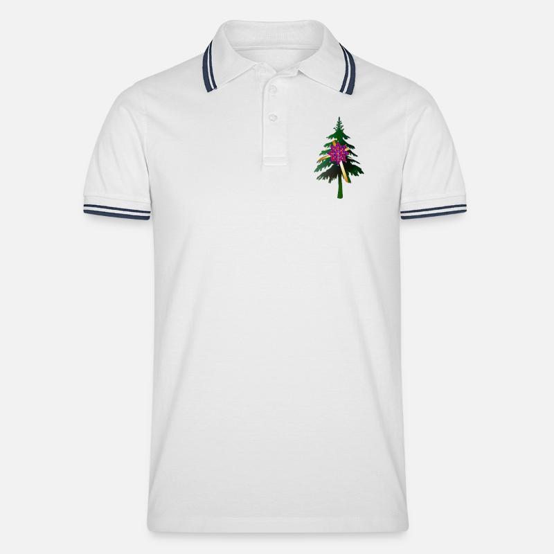 Christbaum oder Weihnachtsbaum & Geschenkschleife - Männer Tipped Poloshirt - Weiß/Navy