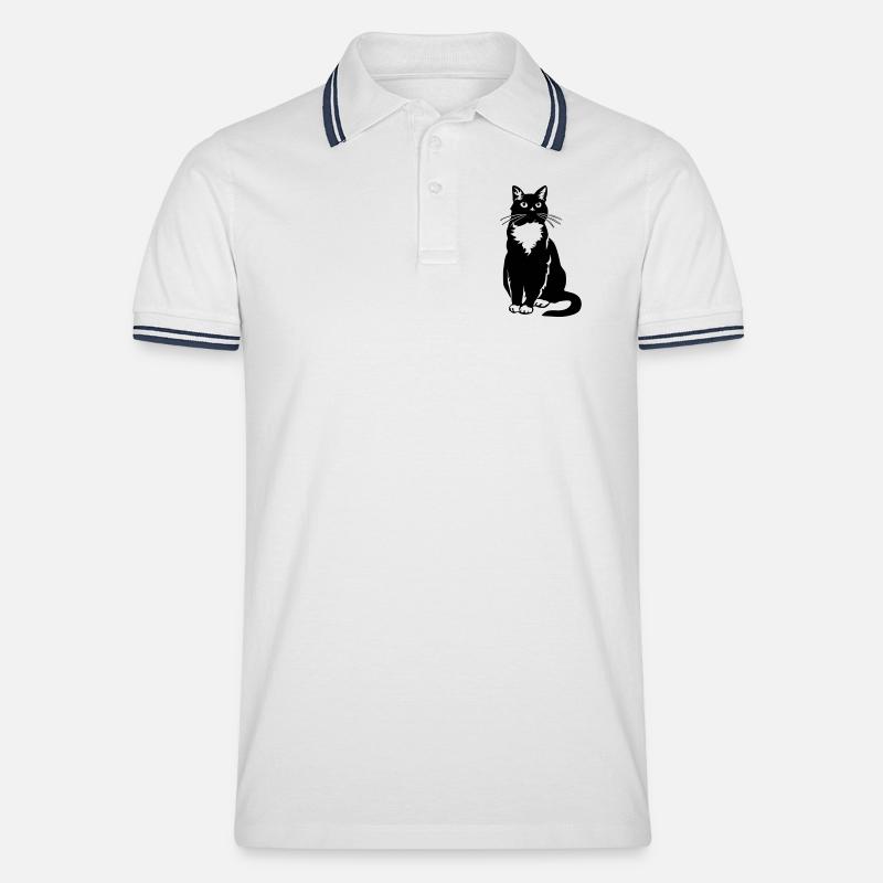 Tuxedo Katze - Männer Tipped Poloshirt - Weiß/Navy