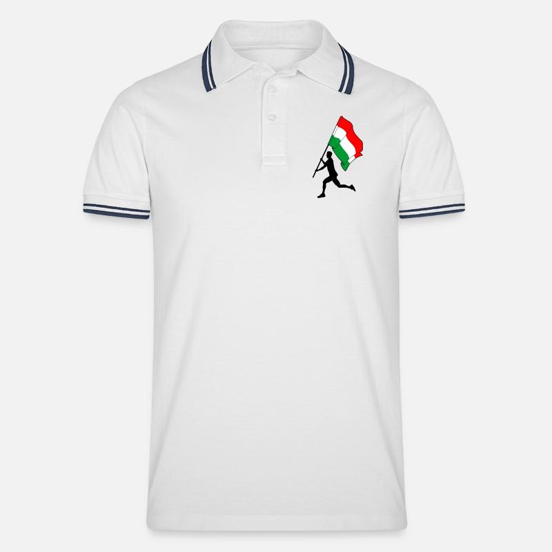 Flagge Ungarn Mann läuft - Männer Tipped Poloshirt - Weiß/Navy