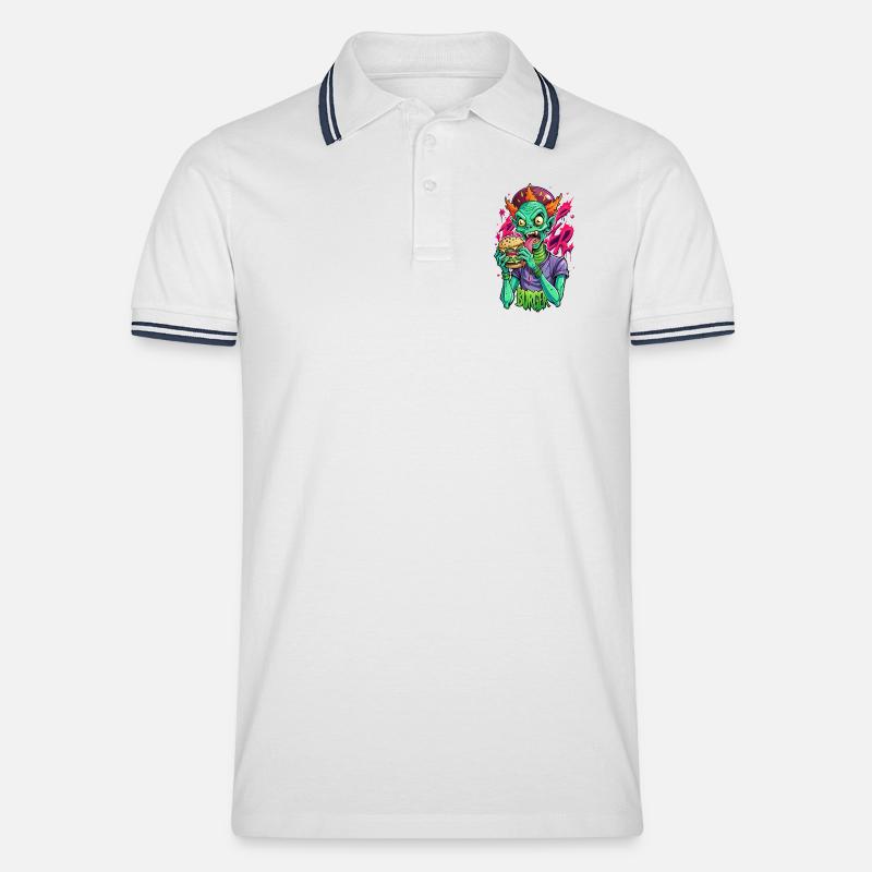 Burger Alien - Männer Tipped Poloshirt - Weiß/Navy