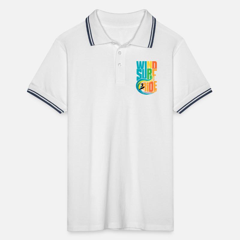 Farbenfrohe Windsurf-Ride-Action-Kunst - Lebendige Gewässer Männer Tipped Poloshirt