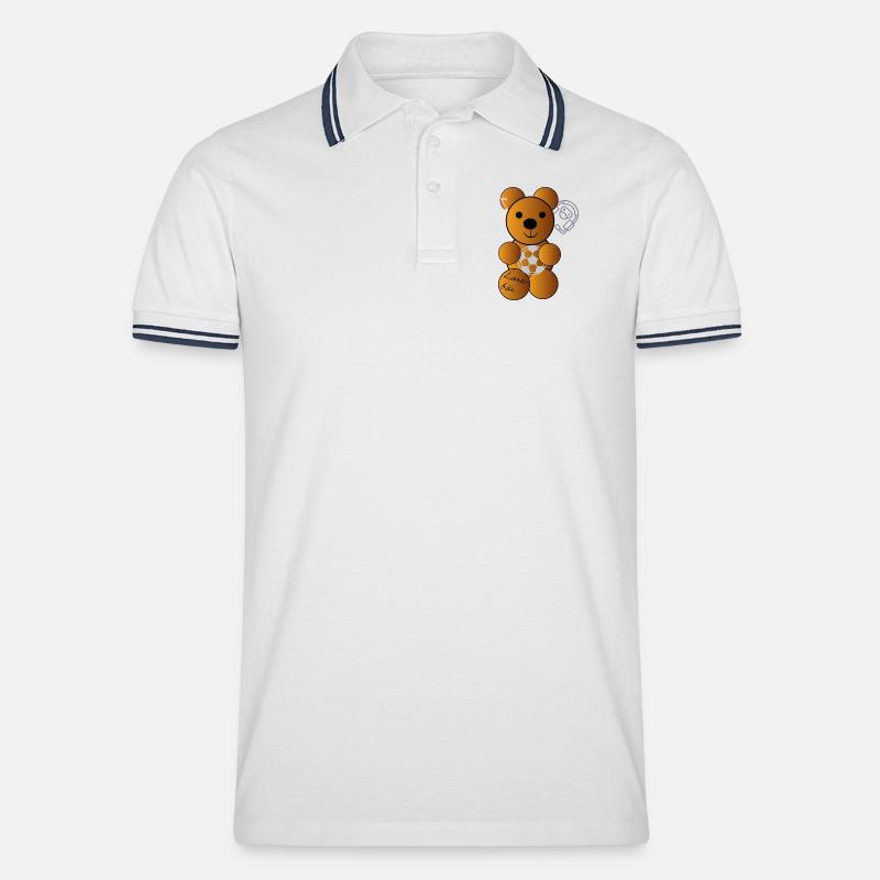 Kicker-Bär mit Ball und Headset - Männer Tipped Poloshirt - Weiß/Navy