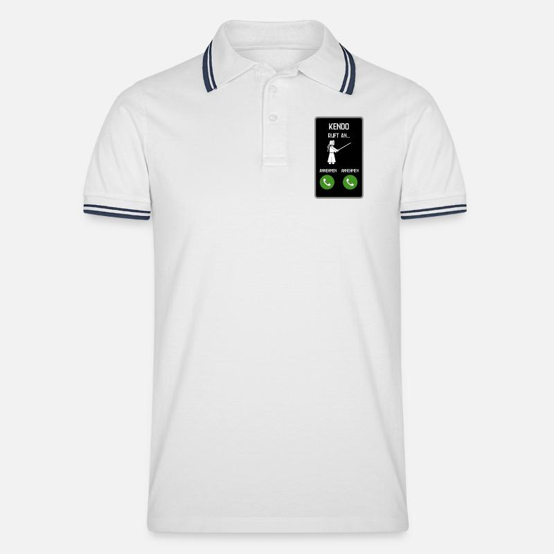 Kendo ruft an - Männer Tipped Poloshirt - Weiß/Navy