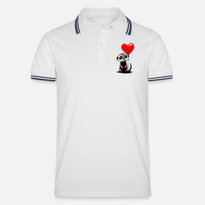 Erdmännchen Herz Luftballon - Heartful Creatures - Männer Tipped Poloshirt - Weiß/Navy