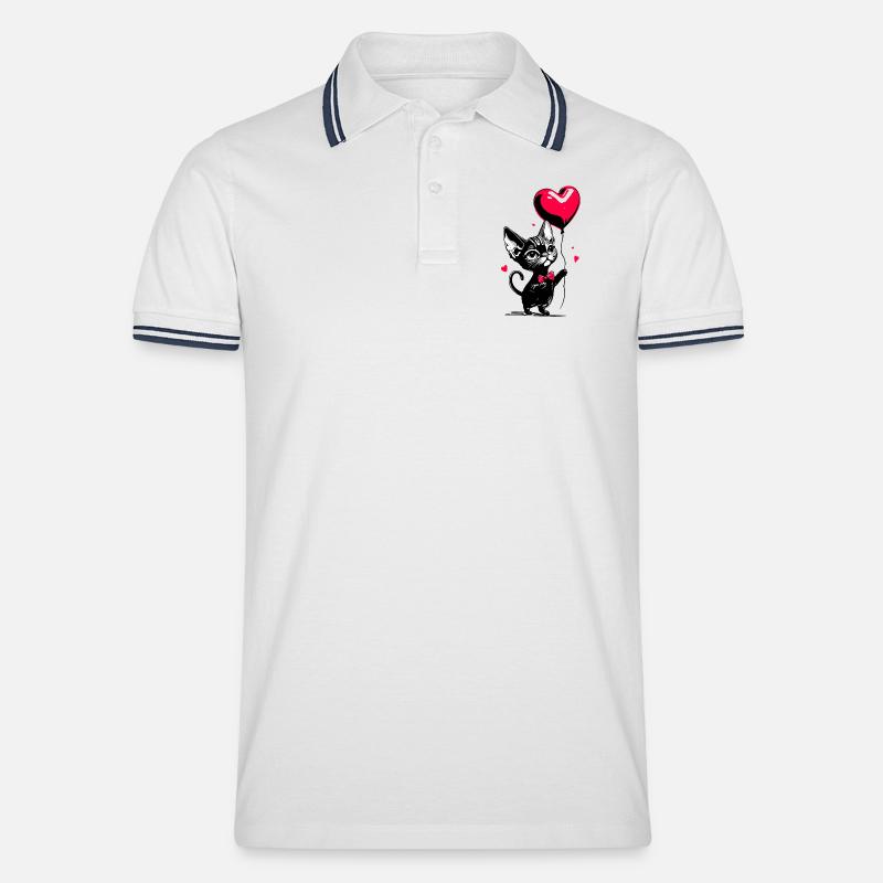 Katze Sphynx Herz Luftballon - Heartful Creatures - Männer Tipped Poloshirt - Weiß/Navy