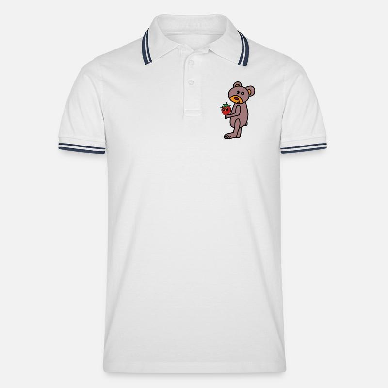 Teddy Teddys Kind Bär  Erdbeere - Männer Tipped Poloshirt - Weiß/Navy