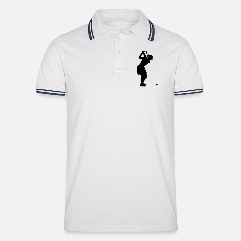 Golferin mit Golfball beim Abschlag - Männer Tipped Poloshirt - Weiß/Navy