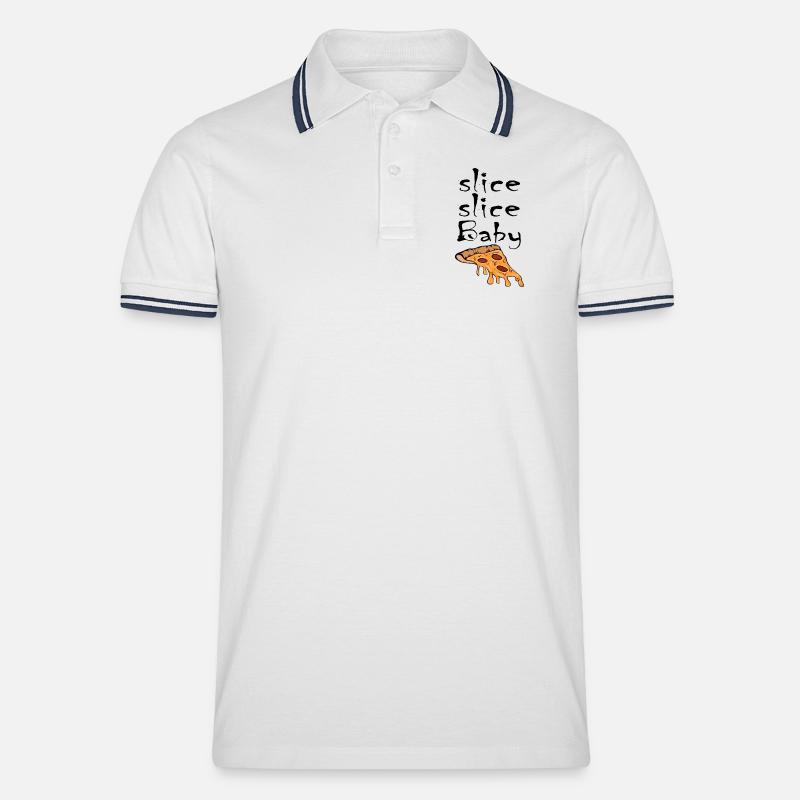 Slice Slice Baby Pizzastück - Männer Tipped Poloshirt - Weiß/Navy