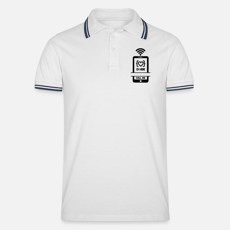 Codist Call me phone code heart - Men's Tipped Polo Shirt - white/navy