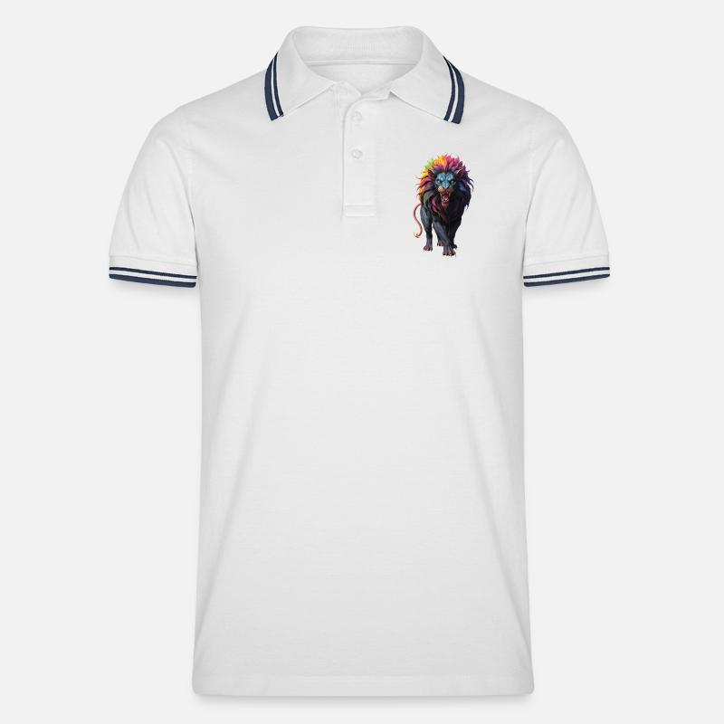Mehrfarbiger Löwe - Männer Tipped Poloshirt - Weiß/Navy