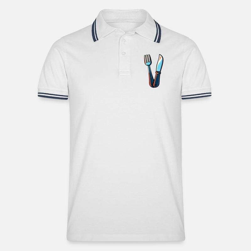Besteck Messer Gabel bunt - Männer Tipped Poloshirt - Weiß/Navy