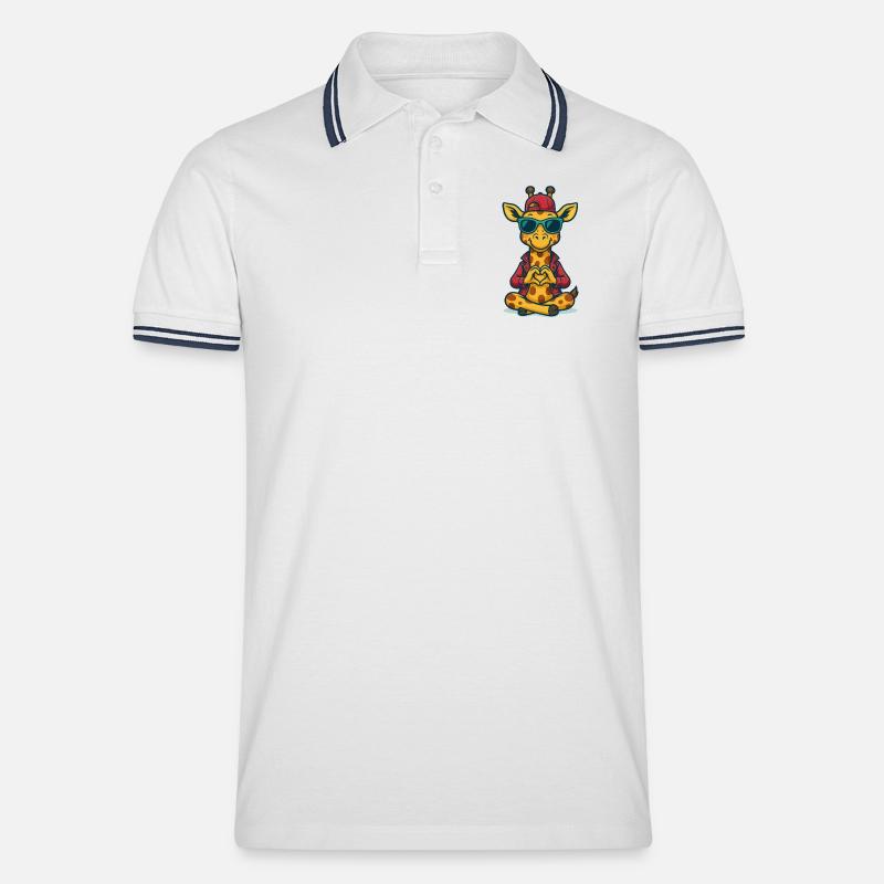 Giraffe in Love - Männer Tipped Poloshirt - Weiß/Navy
