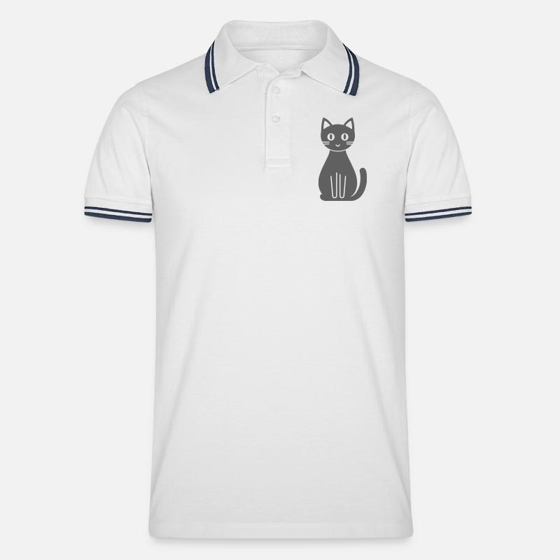 Katze Comic - Männer Tipped Poloshirt - Weiß/Navy