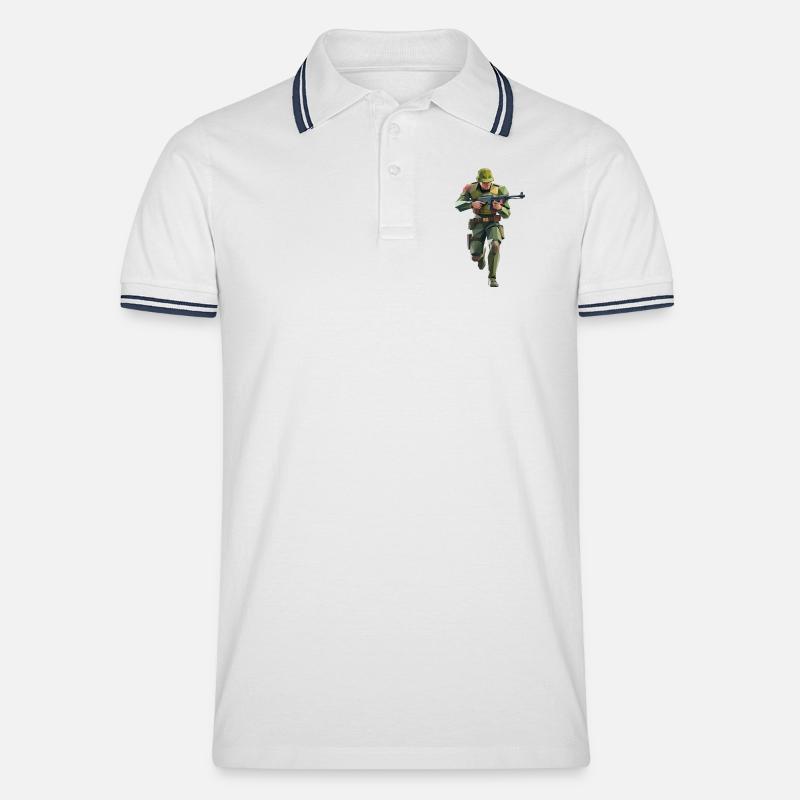 Army Soldier - Cooles Low-Poly-Logo - Männer Tipped Poloshirt - Weiß/Navy