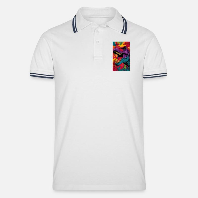 Dinosaurier - Männer Tipped Poloshirt - Weiß/Navy