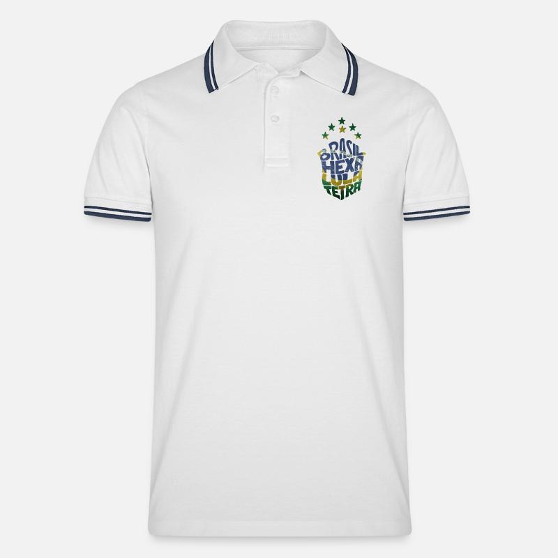 Brasil Hexa Lula Tetra - Männer Tipped Poloshirt - Weiß/Navy