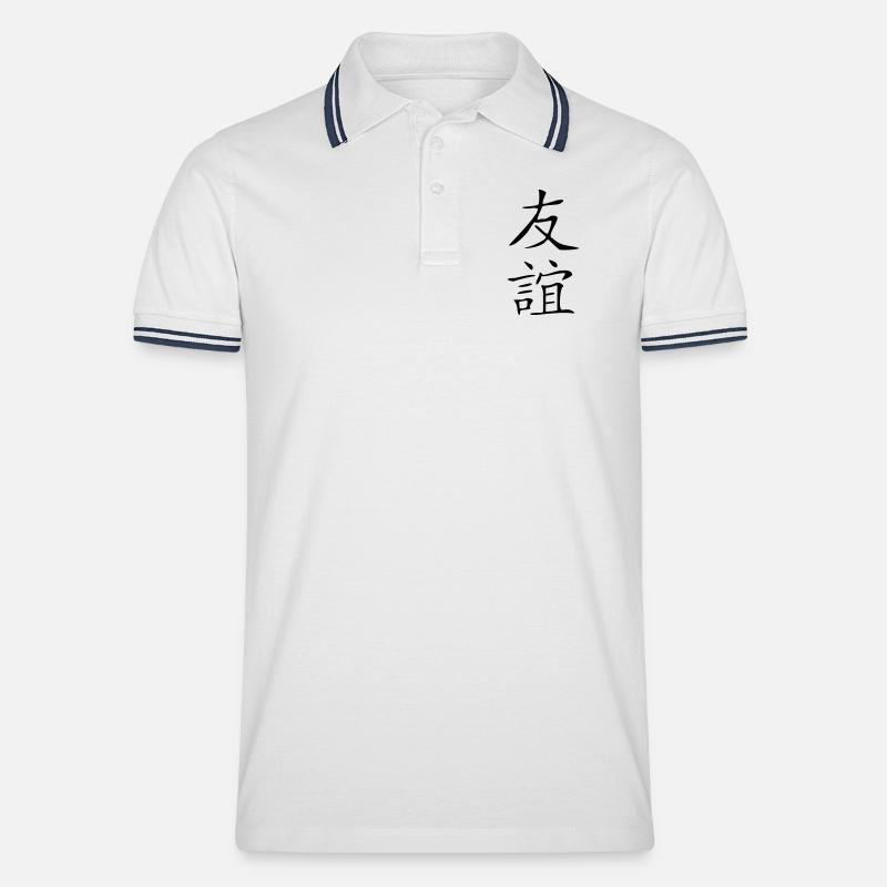Freundschaft-Kanji 2 - Männer Tipped Poloshirt - Weiß/Navy