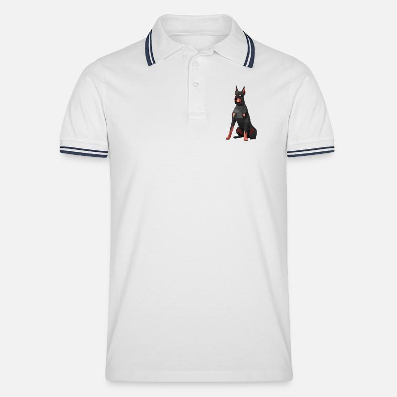 Moderner Dobermann – Low-Poly-Kunst - Männer Tipped Poloshirt - Weiß/Navy