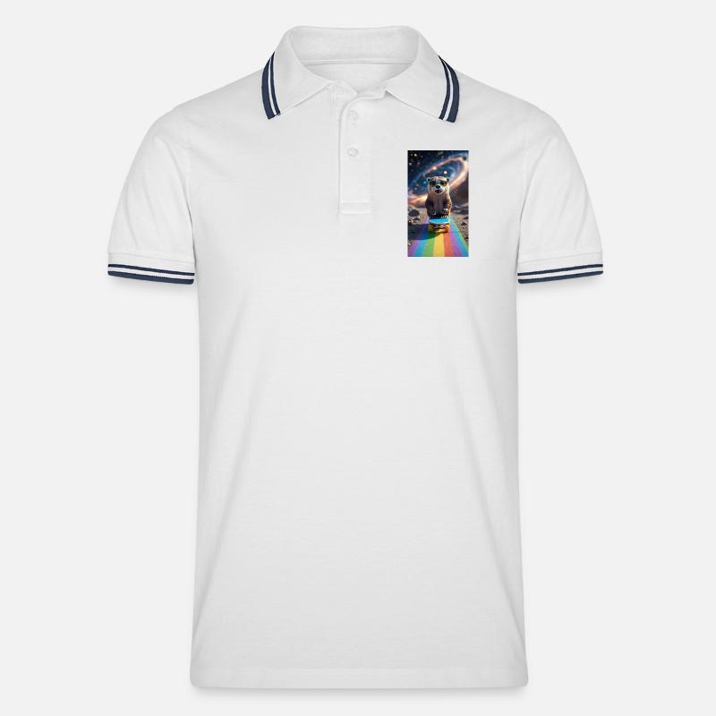 Witziger Waschbär auf Skateboard mit Sonnenbrille - Männer Tipped Poloshirt - Weiß/Navy