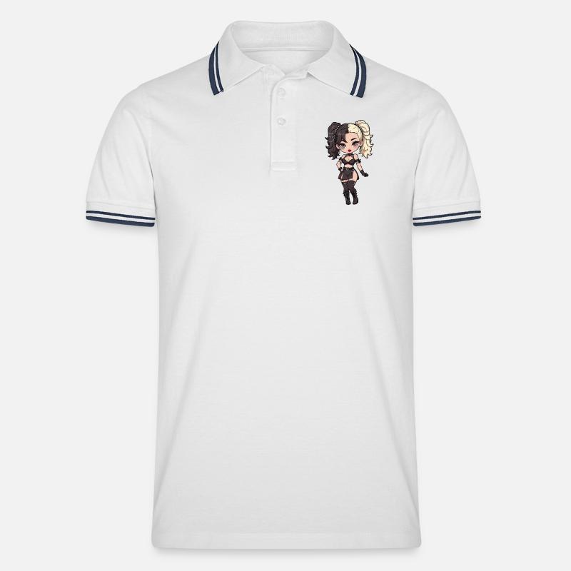 Gotische Chibi-Diva mit zweifarbigem Haar - Männer Tipped Poloshirt - Weiß/Navy