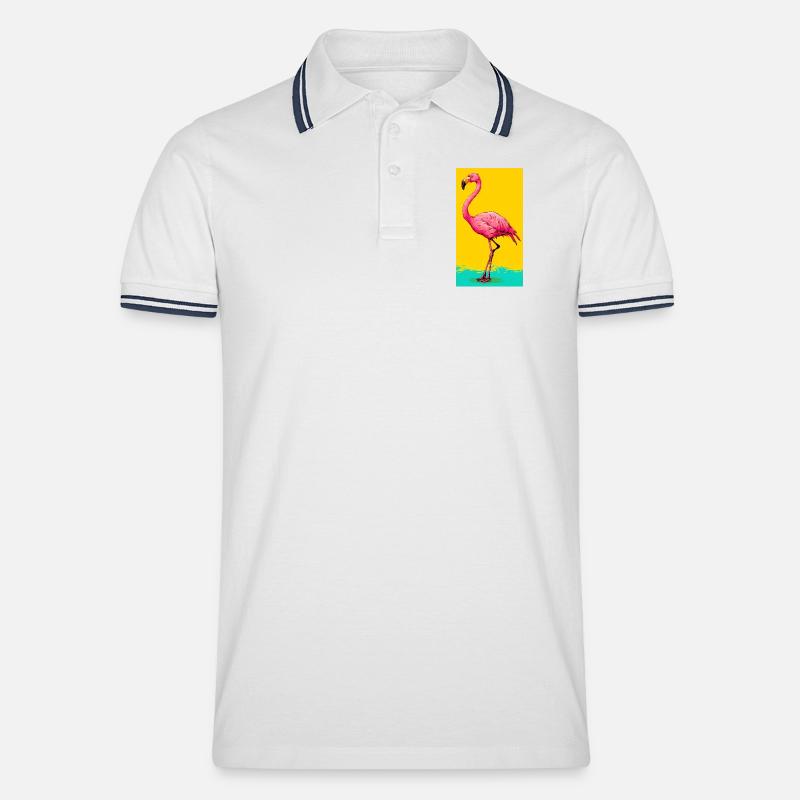 Flamingo - Männer Tipped Poloshirt - Weiß/Navy