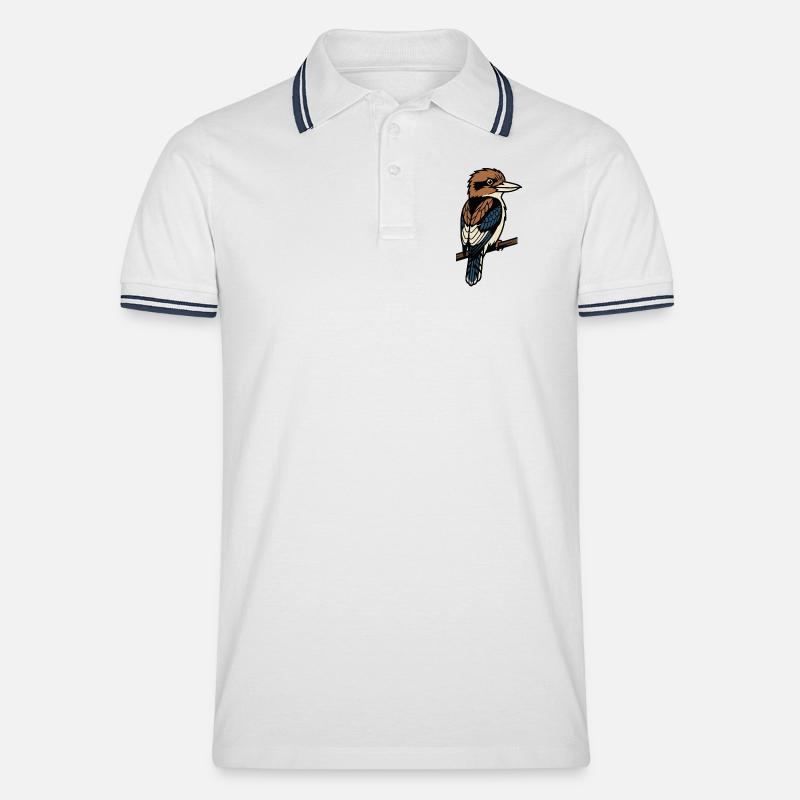 Kookaburra-Vogel - Männer Tipped Poloshirt - Weiß/Navy
